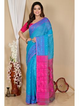DipDiya - Blue Cotton Blend Saree with Unstitched Blouse