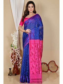 DipDiya - Blue Cotton Blend Saree with Unstitched Blouse
