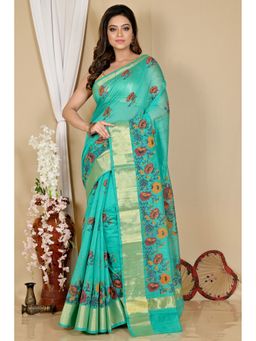DipDiya - Green Cotton Saree without Blouse