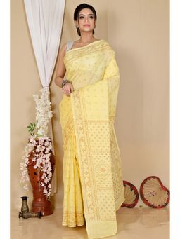 DipDiya - Yellow Pure Cotton Saree without Blouse