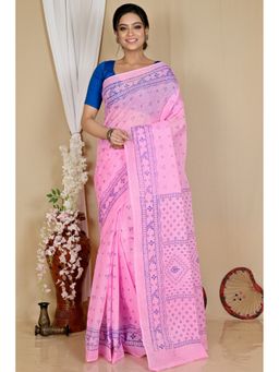 DipDiya - Pink Pure Cotton Saree without Blouse
