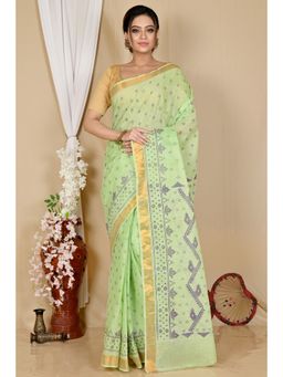 DipDiya - Green Pure Cotton Saree without Blouse