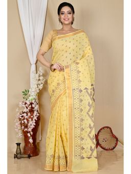 DipDiya - Yellow Pure Cotton Saree without Blouse