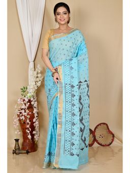 DipDiya - Blue Pure Cotton Saree without Blouse