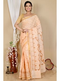 DipDiya - Cream Pure Cotton Saree without Blouse