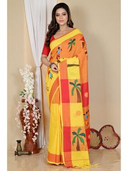 DipDiya - Yellow Pure Cotton Saree with Unstitched Blouse