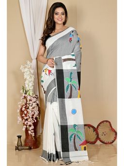 DipDiya - White Pure Cotton Saree with Unstitched Blouse