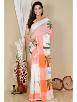 DipDiya - Orange Pure Cotton Saree with Unstitched Blouse
