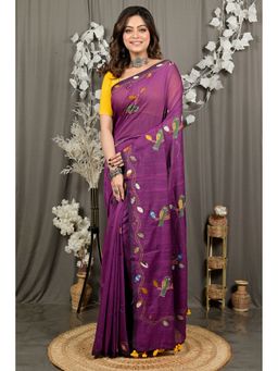 DipDiya - Purple Pure Cotton Saree with Unstitched Blouse
