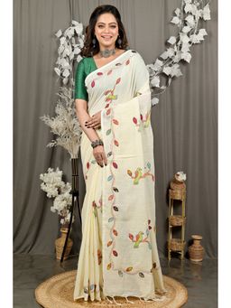 DipDiya - Off White Pure Cotton Saree with Unstitched Blouse