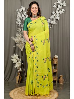 DipDiya - Green Pure Cotton Saree with Unstitched Blouse