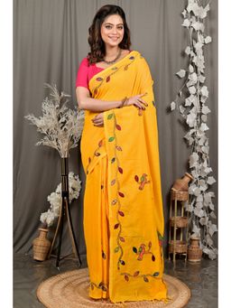 DipDiya - Yellow Pure Cotton Saree with Unstitched Blouse