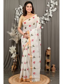 DipDiya - White Cotton Saree without Blouse