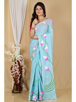 DipDiya - Blue Pure Cotton Saree with Unstitched Blouse
