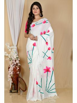 DipDiya - White Pure Cotton Saree with Unstitched Blouse