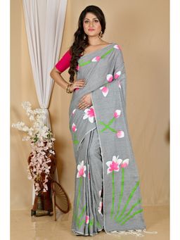 DipDiya - Grey Pure Cotton Saree with Unstitched Blouse