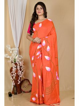 DipDiya - Orange Pure Cotton Saree with Unstitched Blouse