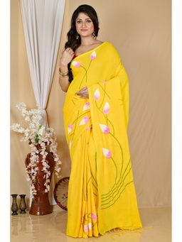 DipDiya - Yellow Pure Cotton Saree with Unstitched Blouse