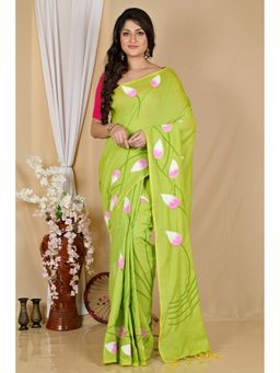 DipDiya - Green Pure Cotton Saree with Unstitched Blouse