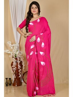 DipDiya - Pink Pure Cotton Saree with Unstitched Blouse