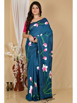 DipDiya - Blue Pure Cotton Saree with Unstitched Blouse