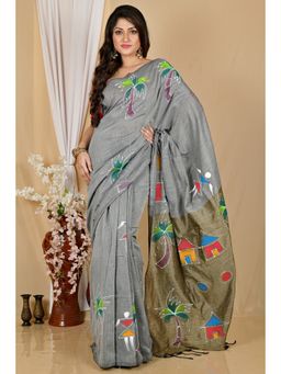 DipDiya - Grey Pure Cotton Saree with Unstitched Blouse