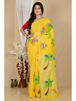DipDiya - Yellow Pure Cotton Saree with Unstitched Blouse