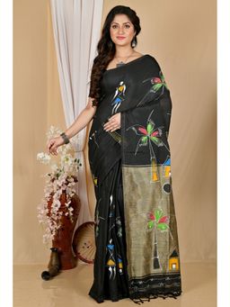DipDiya - Black Pure Cotton Saree with Unstitched Blouse