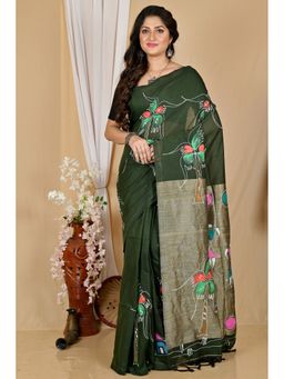 DipDiya - Green Pure Cotton Saree with Unstitched Blouse