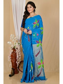 DipDiya - Blue Pure Cotton Saree with Unstitched Blouse