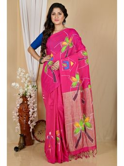 DipDiya - Pink Pure Cotton Saree with Unstitched Blouse