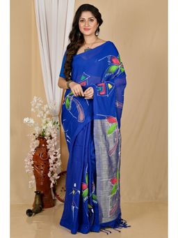 DipDiya - Navy Blue Pure Cotton Saree with Unstitched Blouse