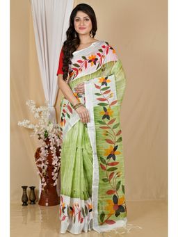 DipDiya - Green Cotton Blend Saree with Unstitched Blouse