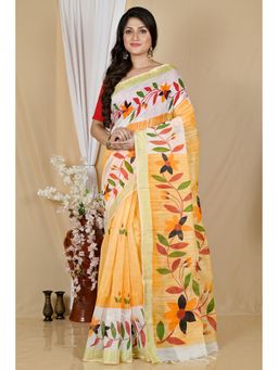 DipDiya - Yellow Cotton Blend Saree with Unstitched Blouse