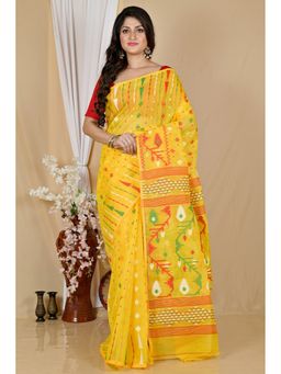DipDiya - Yellow Cotton Blend Saree with Unstitched Blouse