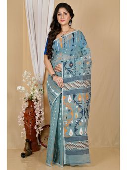 DipDiya - Green Cotton Blend Saree with Unstitched Blouse