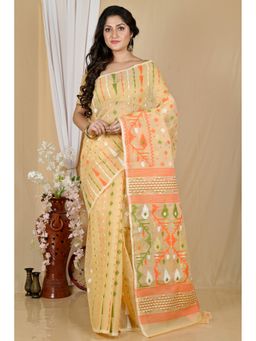 DipDiya - Cream Cotton Blend Saree with Unstitched Blouse