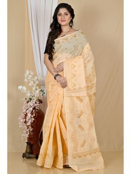 DipDiya - Cream Pure Cotton Saree without Blouse