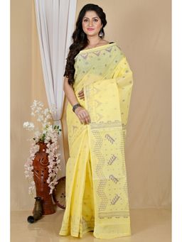 DipDiya - Yellow Pure Cotton Saree without Blouse