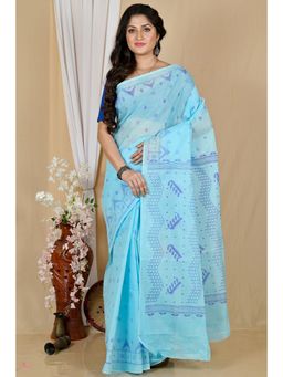 DipDiya - Blue Pure Cotton Saree without Blouse