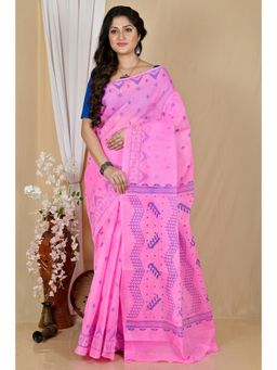 DipDiya - Pink Pure Cotton Saree without Blouse