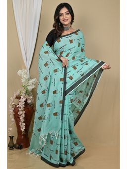 DipDiya - Green Pure Cotton Saree with Unstitched Blouse