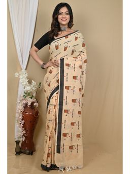 DipDiya - Peach Pure Cotton Saree with Unstitched Blouse
