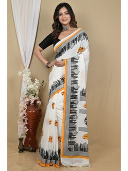 DipDiya - White Pure Cotton Saree with Unstitched Blouse