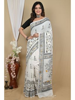 DipDiya - White Pure Cotton Saree with Unstitched Blouse
