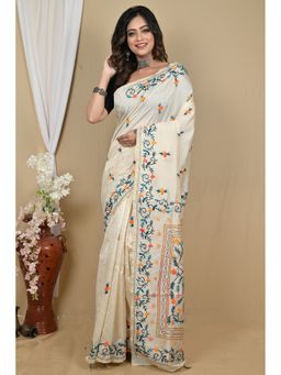 DipDiya - Off White Cotton Saree with Unstitched Blouse