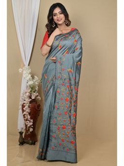 DipDiya - Grey Cotton Saree with Unstitched Blouse