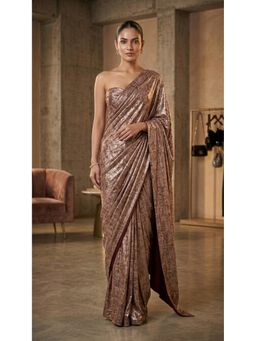 HANDME - Ready To Wear Gorgeous Bronze Radiant Red Silk Saree with Unstitched Blouse