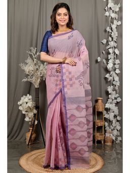 DipDiya - Dipui Peach Pure Cotton Bengali Printed Tant Saree without Blouse