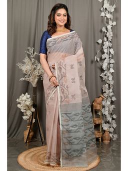 DipDiya - Divani Light Brown Pure Cotton Bengali Printed Tant Saree without Blouse
